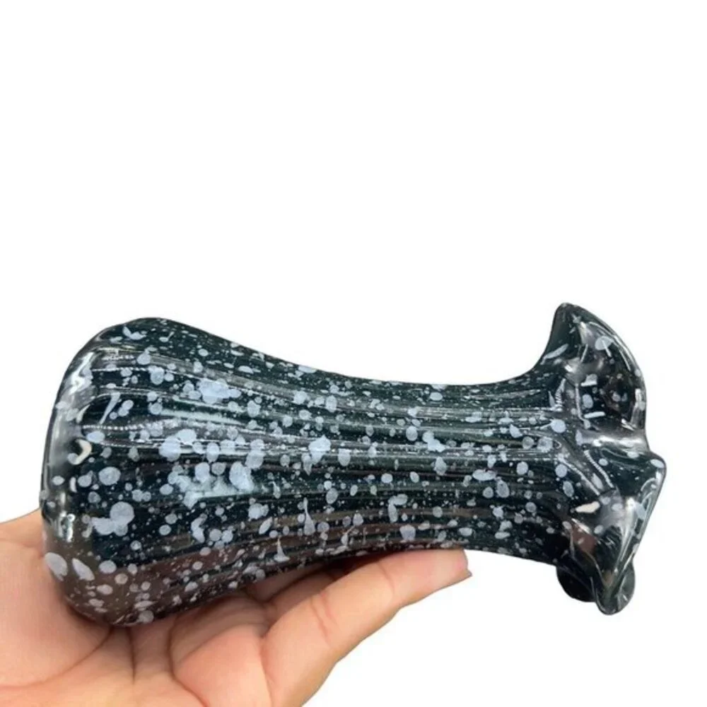 MCM Deena Savoy Vase Speckle Splatter Art Pottery Twist Top Black White Vintage‎